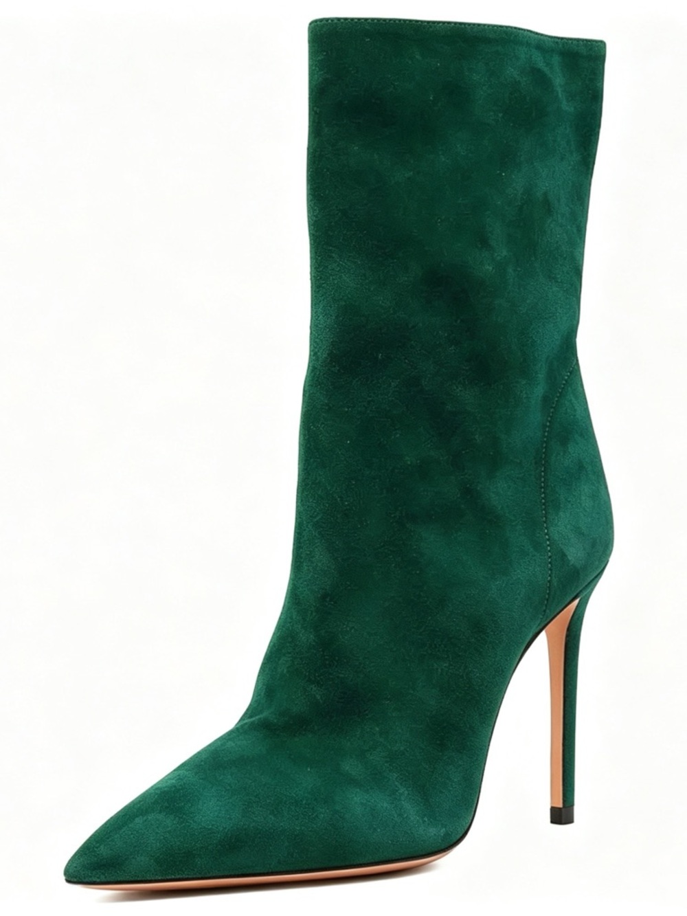 FSJ Emerald Green Suede Pointed-Toe Stiletto Booties